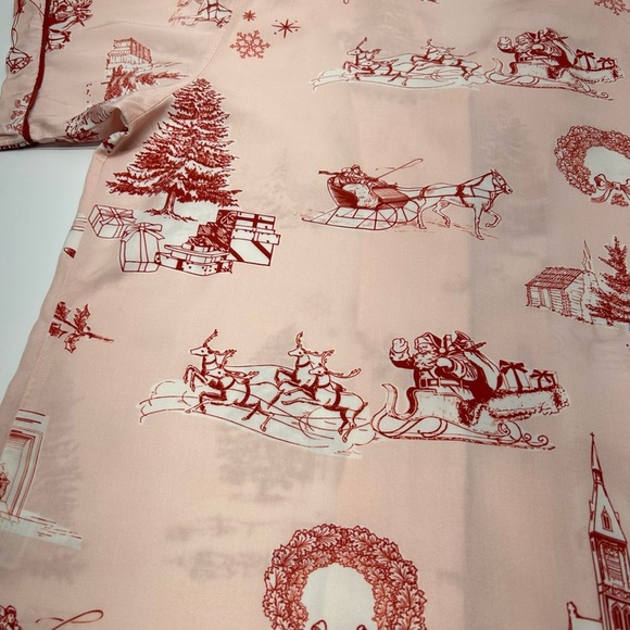 KATIE KIME WOMENS APRES SKI TOILE RED HOLIDAY PRINT THEME PAJAMA TOP LG - Picture 10 of 16